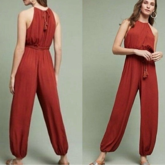 Anthropologie Pants - Anthropologie Elevenses Burnt Orange North Beach Sleeveless Jumpsuit, Size Small